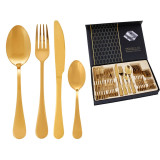 Złote sztućce zestaw 24 el dla 6 osób stal 18/10 połysk