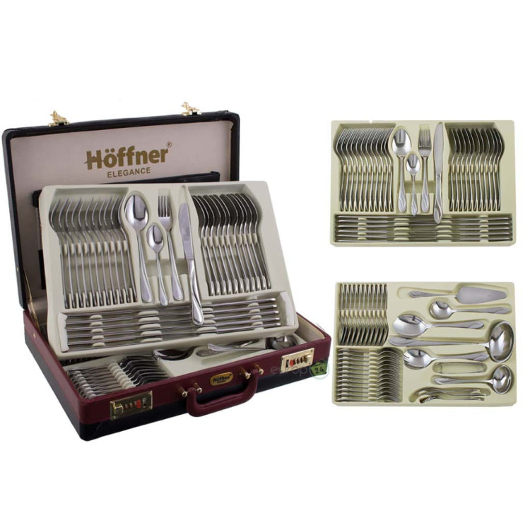 Sztućce Hoffner HF 2670 połysk walizka 72 elementy zestaw widelce łyżki