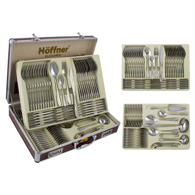 Sztućce w walizce Hoffner HF 7207 satyna 72 elementy zestaw widelce łyżki