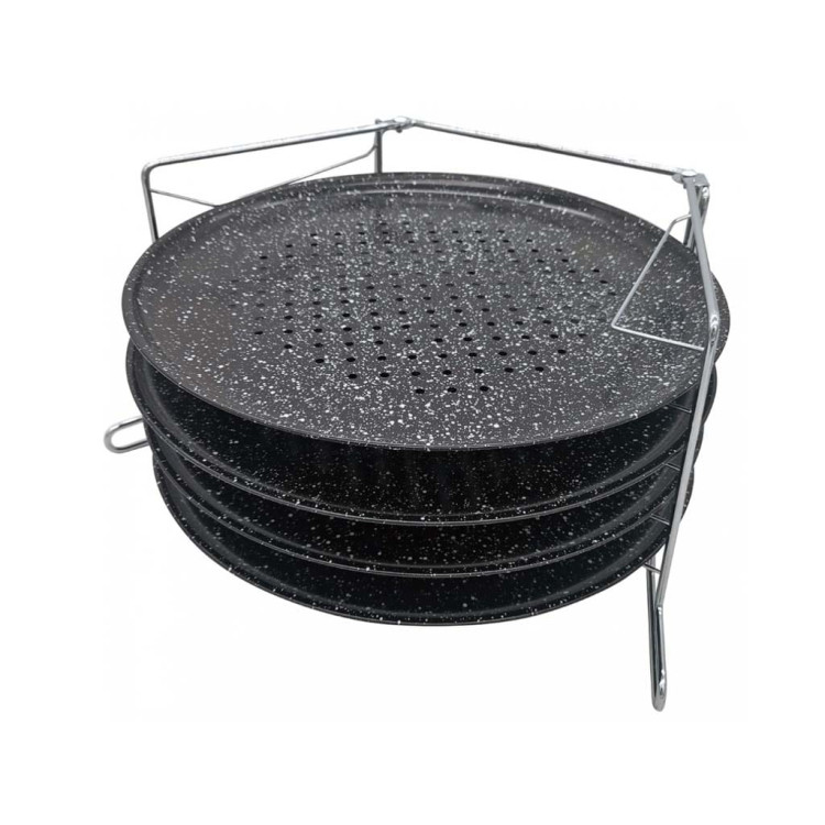 Blaszki do pizzy marmurkowe x4 ze stojakiem czteropoziomowym Kinghoff 1553 Okrągłe blachy 32 cm Blaszki do pizzy marmurkowe x4 ze stojakiem czteropoziomowym Kinghoff 1553 Okrągłe blachy 32 cm