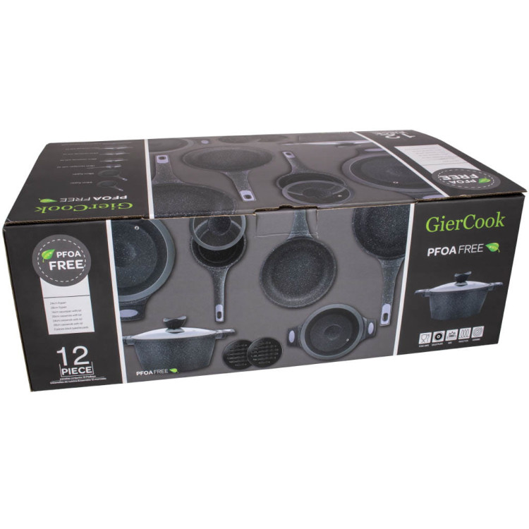 Garnki granitowe na indukcję GierCook w zestawie z patelniami i patelnią do naleśników Tefal Garnki granitowe na indukcję GierCook w zestawie z patelniami i patelnią do naleśników Tefal