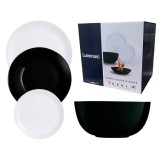 Serwis obiadowy biało czarny Diwali Luminarc 19 elementów talerze dla 6 osób