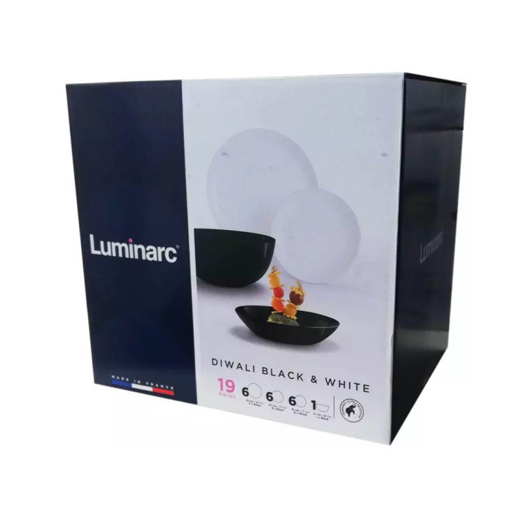 Serwis obiadowy biało czarny Diwali Luminarc 19 elementów talerze dla 6 osób Serwis obiadowy biało czarny Diwali Luminarc 19 elementów talerze dla 6 osób
