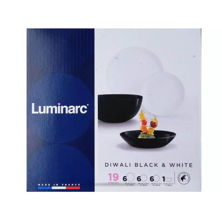 Serwis obiadowy biało czarny Diwali Luminarc 19 elementów talerze dla 6 osób Serwis obiadowy biało czarny Diwali Luminarc 19 elementów talerze dla 6 osób