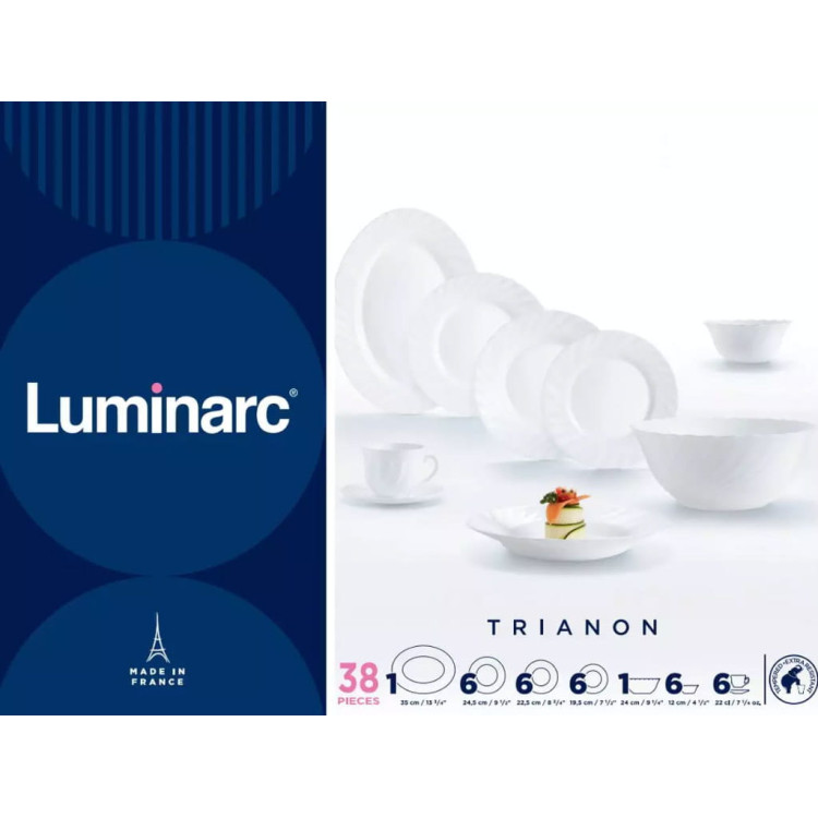 Serwis obiadowy Trianon Luminarc 38 elementów białe talerze dla 6 osób Serwis obiadowy Trianon Luminarc 38 elementów białe talerze dla 6 osób