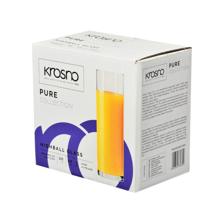 Szklanki long drink Krosno Pure 200 ml zestaw 6 szklanek Szklanki long drink Krosno Pure 200 ml zestaw 6 szklanek