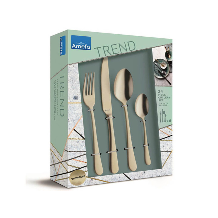 Zestaw sztućców Amefa 1410 Trend 24 sztuki komplet dla 6 osób złoto szampańskie Zestaw sztućców Amefa 1410 Trend 24 sztuki komplet dla 6 osób złoto szampańskie