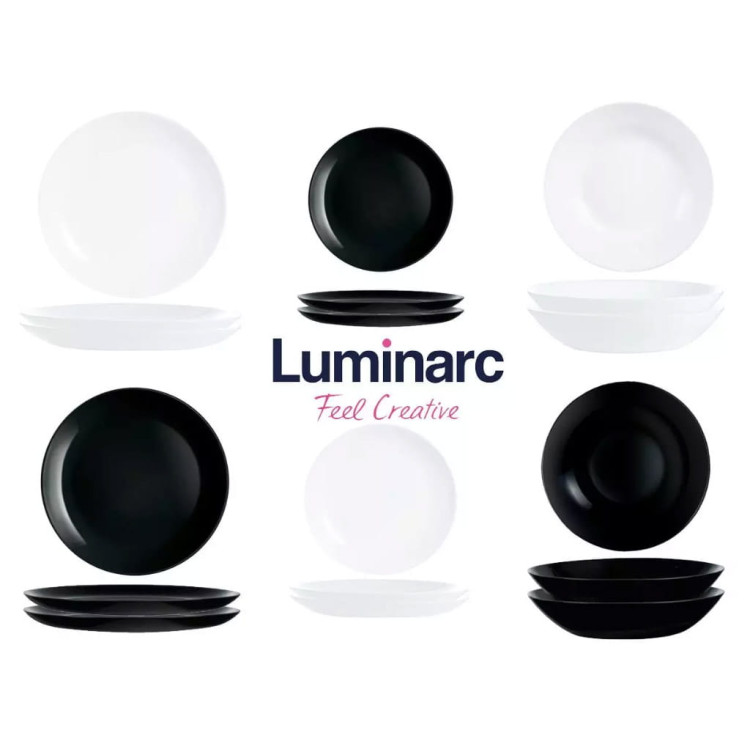 Serwis obiadowy kawowy Diwali Luminarc 44 elementy czarno białe talerze Serwis obiadowy kawowy Diwali Luminarc 44 elementy czarno białe talerze