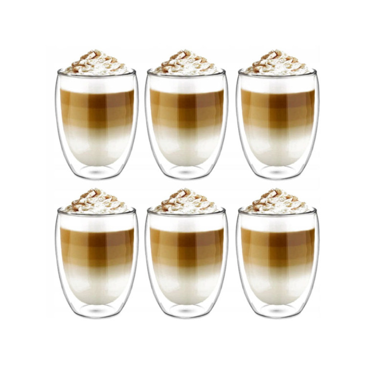 Szklanki termiczne do kawy 250 ml latte zestaw z łyżeczkami 6 sztuk Szklanki termiczne do kawy 250 ml latte zestaw z łyżeczkami 6 sztuk