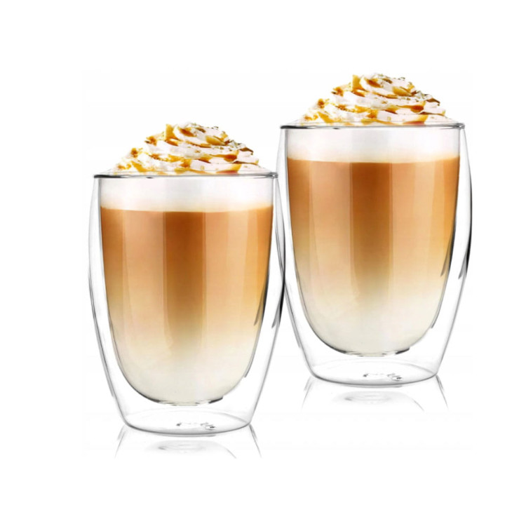 Szklanki termiczne do kawy 250 ml latte zestaw z łyżeczkami 6 sztuk Szklanki termiczne do kawy 250 ml latte zestaw z łyżeczkami 6 sztuk