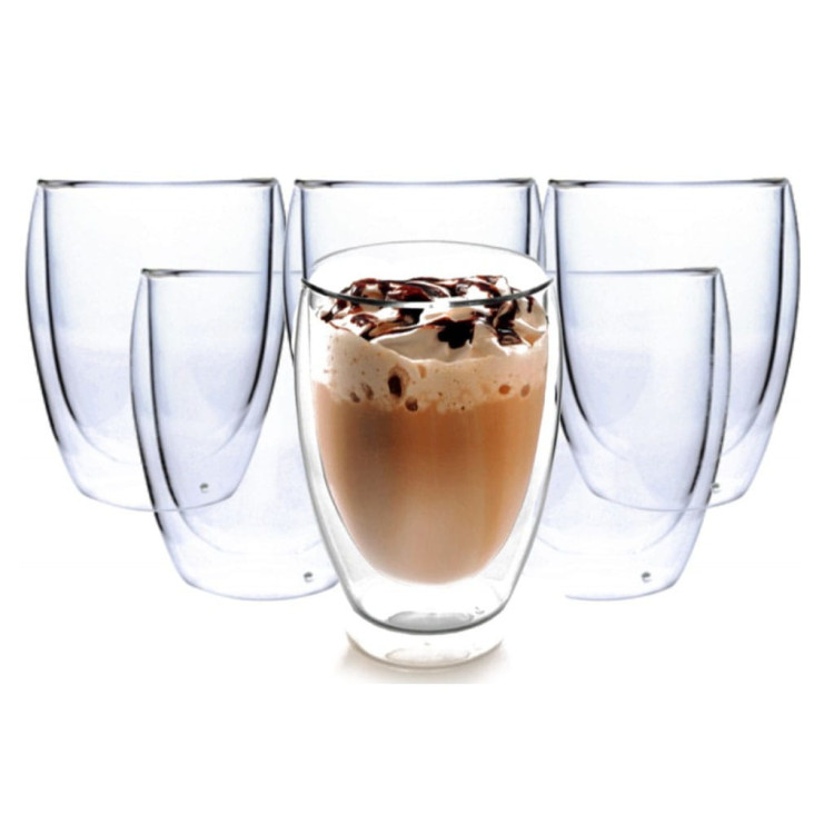 Szklanki termiczne do kawy 250 ml latte zestaw z łyżeczkami 6 sztuk Szklanki termiczne do kawy 250 ml latte zestaw z łyżeczkami 6 sztuk