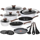 Garnki marmurowe na indukcję GierekHoff GH 1502 patelnia Tefal zestaw 16 elementów Białe