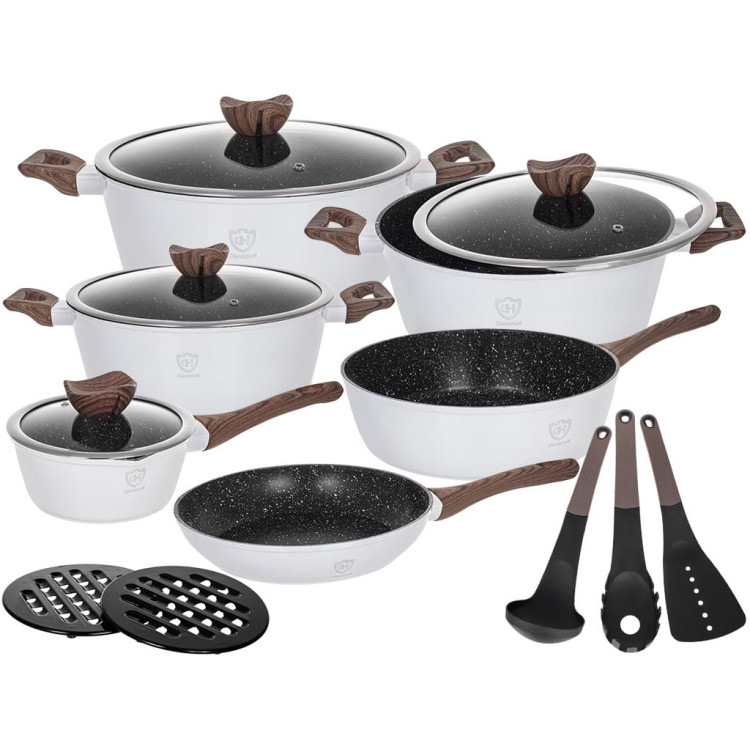 Garnki marmurowe na indukcję GierekHoff GH 1502 patelnia Tefal zestaw 16 elementów Białe Garnki marmurowe na indukcję GierekHoff GH 1502 patelnia Tefal zestaw 16 elementów Białe