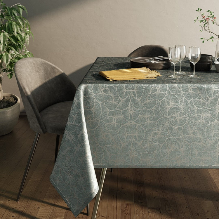 Obrus 140x180 plamoodporny Oxford Ginkgo stalowy