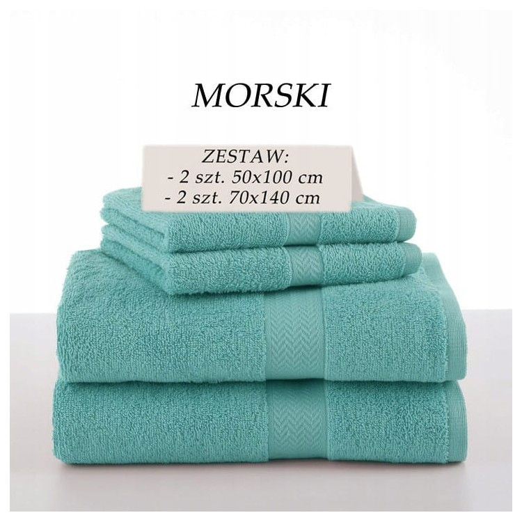 Komplet 4 ręczników kąpielowych Piruu 2x 70x140 i 2 x 50x100 bawełniane frotte morskie