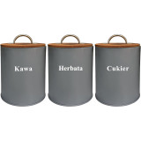 Komplet 3 pojemników Krisberg 2647 do herbaty kawy cukru szare pojemniki
