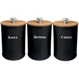Komplet 3 pojemników Krisberg 2648 do herbaty kawy cukru czarne pojemniki