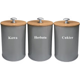 Komplet 3 pojemników Krisberg 2649 do herbaty kawy cukru szare pojemniki