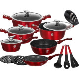 Garnki marmurowe czerwone GierekHoff zestaw 16 elementów