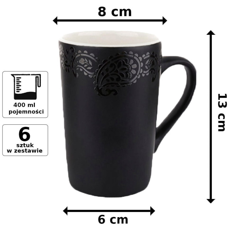 Zestaw 6 kubków czarnych porcelanowych Bianco 400 ml wysoka jakość Zestaw 6 kubków czarnych porcelanowych Bianco 400 ml wysoka jakość
