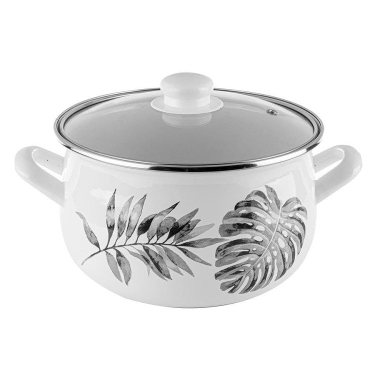 Garnki emaliowane Pleszew Pyza Capri zestaw garnków 16/18/20/22 cm liście Garnki emaliowane Pleszew Pyza Capri zestaw garnków 16/18/20/22 cm liście