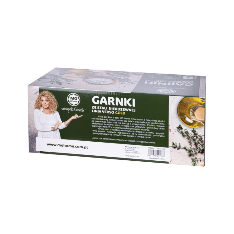 Garnki stalowe MG Home Verso Gold zestaw 4 garnków i parowar na indukcję Garnki stalowe MG Home Verso Gold zestaw 4 garnków i parowar na indukcję