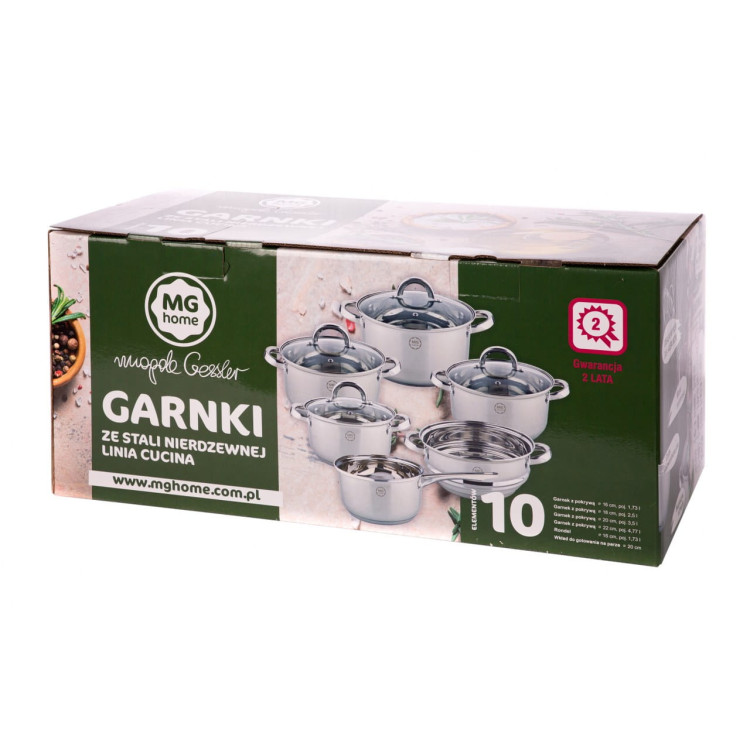 Garnki stalowe MG Home Cucina zestaw 4 garnków, rondel i parowar na indukcję Garnki stalowe MG Home Cucina zestaw 4 garnków, rondel i parowar na indukcję