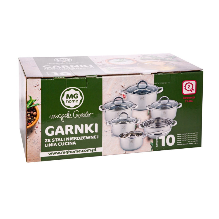 Garnki stalowe MG Home Cucina zestaw 4 garnków, rondel i parowar na indukcję Garnki stalowe MG Home Cucina zestaw 4 garnków, rondel i parowar na indukcję