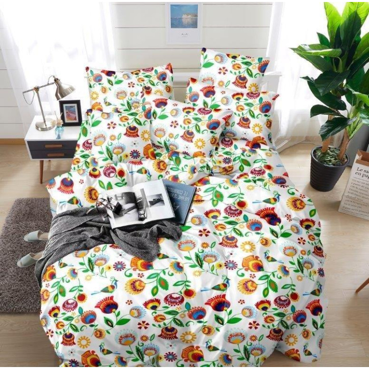 Pościel 200x220 bawełna satynowa 3D Cotton World gruba 3 części 2263 kwiaty