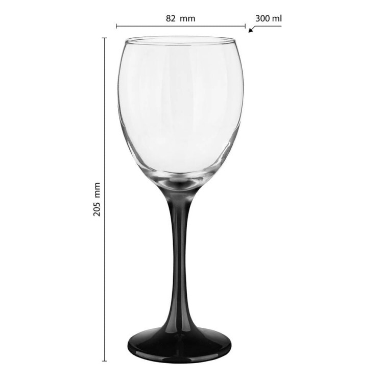 Kieliszki do wina  Glasmark 300 ml komplet 6 sztuk z czarną nóżką Kieliszki do wina  Glasmark 300 ml komplet 6 sztuk z czarną nóżką