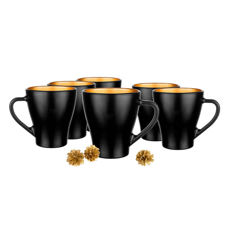Zestaw 6 kubków czarno złotych Glasmark Hugo Glamour 360 ml Zestaw 6 kubków czarno złotych Glasmark Hugo Glamour 360 ml