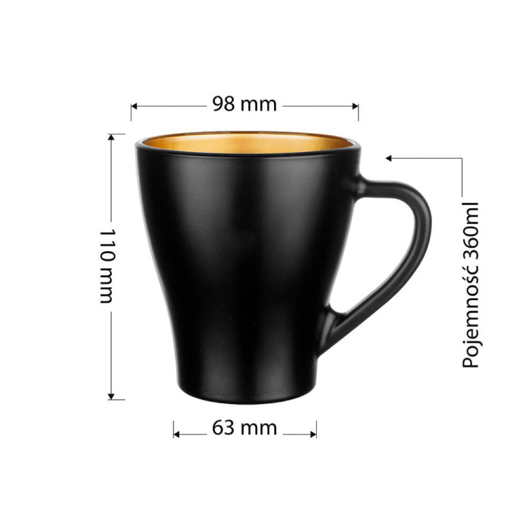Zestaw 6 kubków czarno złotych Glasmark Hugo Glamour 360 ml Zestaw 6 kubków czarno złotych Glasmark Hugo Glamour 360 ml