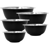 Miski metalowe komplet 5 czarnych misek ze stali nierdzewnej 16/18/18/22/22 cm