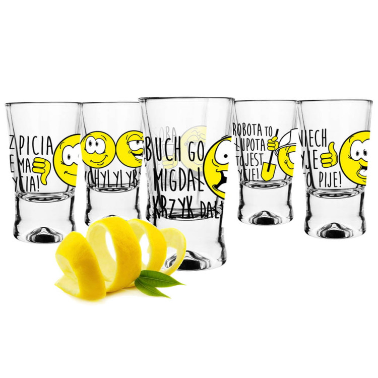 Kieliszki do wódki 25 ml Glasmark IKS komplet 6 sztuk śmieszny nadruk buźki Kieliszki do wódki 25 ml Glasmark IKS komplet 6 sztuk śmieszny nadruk buźki