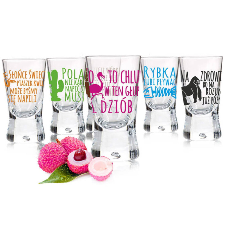 Kieliszki do wódki 25 ml Glasmark IKS komplet 6 sztuk śmieszny nadruk zwierzęta Kieliszki do wódki 25 ml Glasmark IKS komplet 6 sztuk śmieszny nadruk zwierzęta