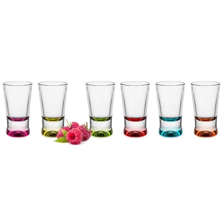 Kieliszki do wódki 25 ml Glasmark IKS komplet 6 sztuk kolorowe dno Kieliszki do wódki 25 ml Glasmark IKS komplet 6 sztuk kolorowe dno