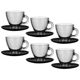 Serwis kawowy szklany na 6 osób Glasmark Roma Midnight zestaw 6 filiżanek ze spodkami