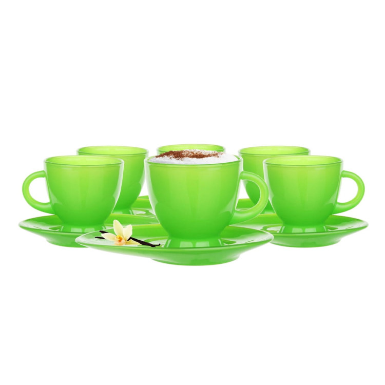 Serwis kawowy na 6 osób Glasmark Roma zestaw 6 zielonych filiżanek ze spodkami