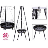 Grill wiszący węglowy na trójnogu z paleniskiem MG Home ruszt 39 cm ogrodowy