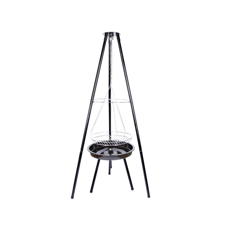 Grill wiszący węglowy na trójnogu z paleniskiem MG Home ruszt 39 cm ogrodowy Grill wiszący węglowy na trójnogu z paleniskiem MG Home ruszt 39 cm ogrodowy