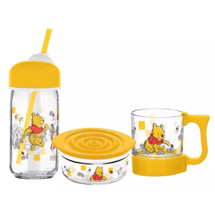 Zestaw śniadaniowy dla dzieci Kubuś Puchatek bidon+miska+szklanka