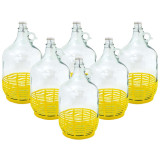 Balon gąsior 5 litrów szklany z klipsem Dama zestaw 6 sztuk z koszykiem