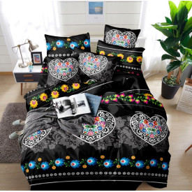 Pościel 160x200 bawełna satynowa 3D Cotton World gruba 3 części  2258 folklor kwiaty