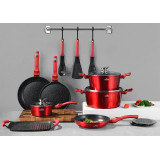 Garnki marmurowe Zilner ZL 8591 zestaw garnków z patelniami i przyborami kuchennymi 15 elementów