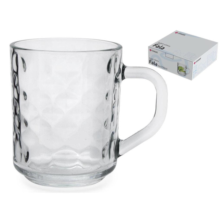 Szklanki z uchem proste 250 ml fale zestaw 6 szklanek Szklanki z uchem proste 250 ml fale zestaw 6 szklanek