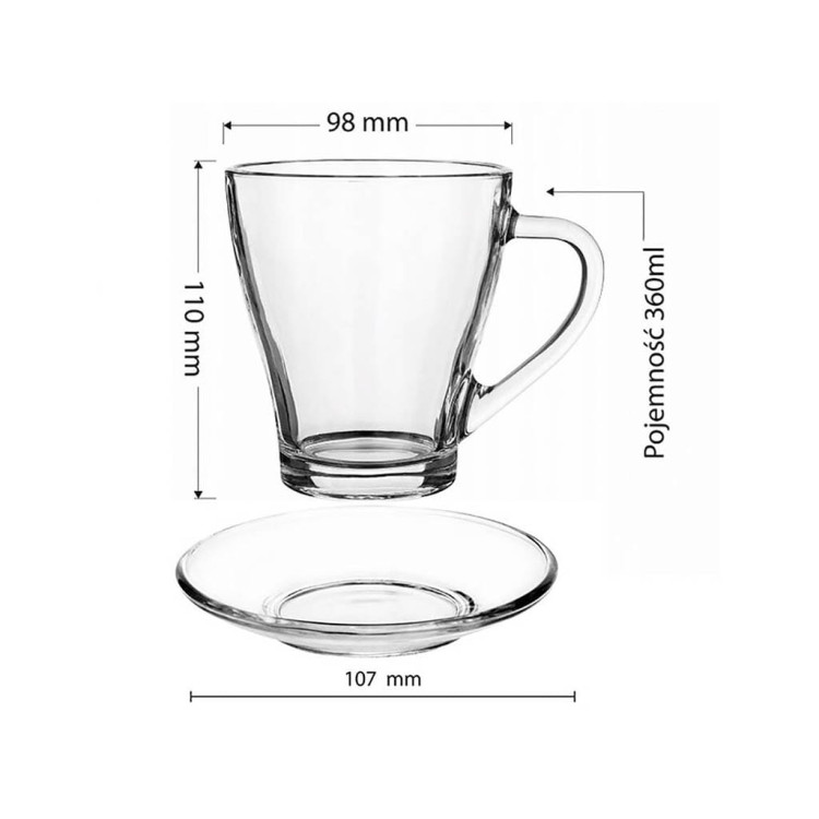 Zestaw 6 kubków szklanych Glasmark Hugo 360 ml w zestawie ze spodkami Zestaw 6 kubków szklanych Glasmark Hugo 360 ml w zestawie ze spodkami