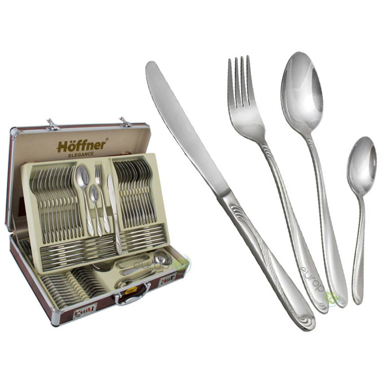 Sztućce w walizce Hoffner HF 2670 SATYNA stal 72 elementy zestaw widelce łyżki