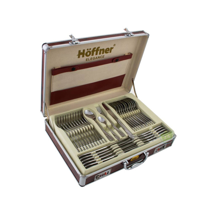 Sztućce w walizce Hoffner HF 7330 SATYNA stal 72 elementy zestaw widelce łyżki Sztućce w walizce Hoffner HF 7330 SATYNA stal 72 elementy zestaw widelce łyżki