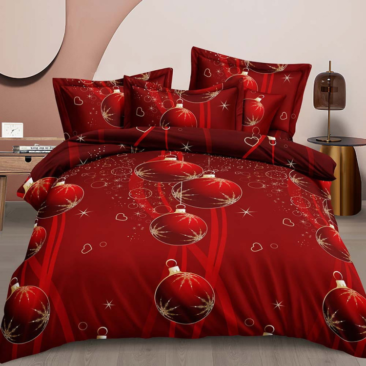Pościel świąteczna 160x200 bawełna satynowa 3D Cotton World gruba 3 części 2401 bombki