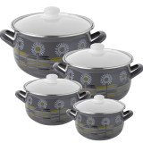 Garnki emaliowane Pleszew pyza zestaw garnków 16/18/20/22 cm blossom